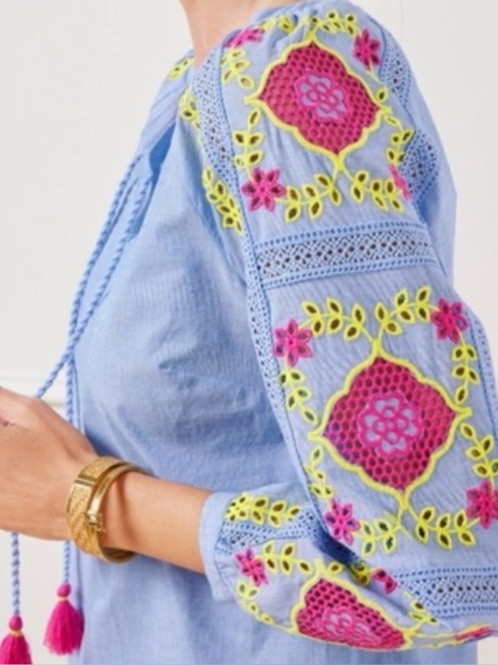 Talbots light blue chambray embroidered blouse